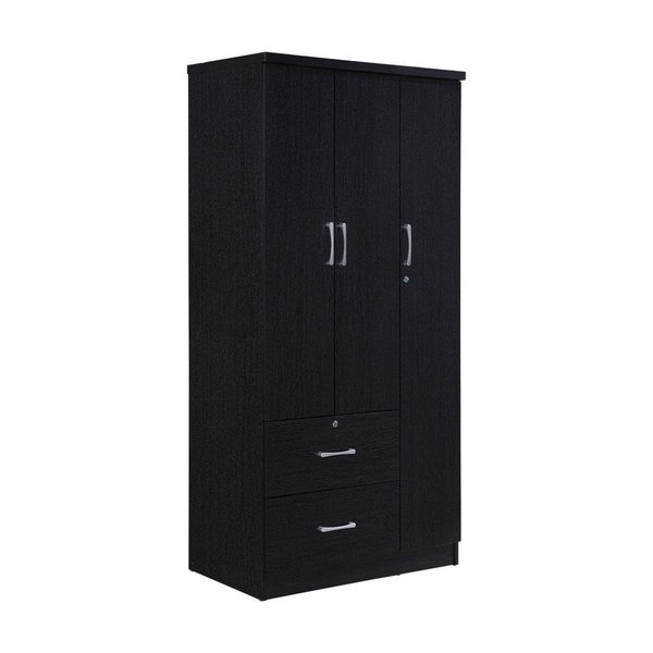 Hodedah Hodedah HID8020 BLACK 3-Door Armoire with 2-Drawers; 3-Shelves - Black HID8020 BLACK